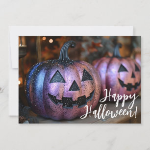 Schwarze und violette Glitter-Halloween-Grußkarte Einladung