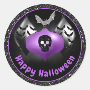 Schwarze und violette Glitter-Halloween-Ornamente Runder Aufkleber
