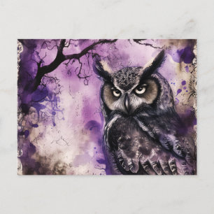 Schwarze und violette gotische Eule Halloween Feiertagspostkarte
