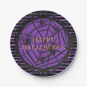 Schwarze und violette Gruselspinne Halloween Spinn Pappteller