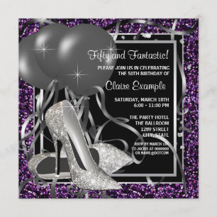 Schwarze und violette High Heels Damen-Geburtstags Einladung