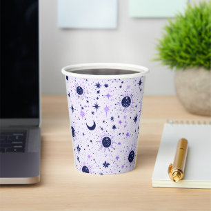 Schwarze und violette Himmelssonne Mond Sterne Pappbecher