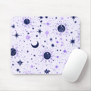 Schwarze und violette Himmelssonne, Mond und Stern Mousepad