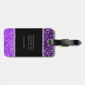 Schwarze und violette Leoparden-Flecken Glam Monog Gepäckanhänger (Rückseite horizontal)