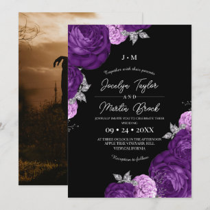 Schwarze und violette moderne wunderliche Flora-Ho Einladung