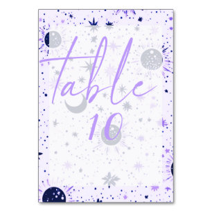 Schwarze und violette Sonnenmondsterne-Hochzeit Tischnummer