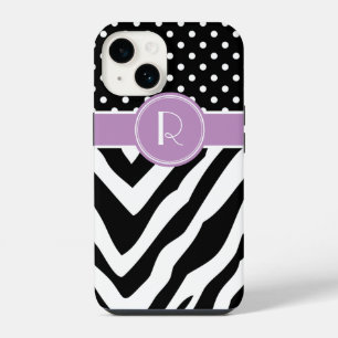 Schwarze und violette Zebrastreifen mit Punkten un iPhone Hülle