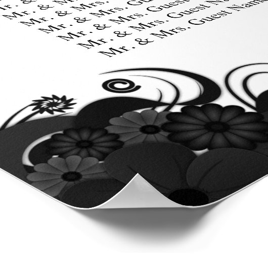 Schwarze und weiße 8 Hochzeitstische Sitzkarten Poster (Ecke)