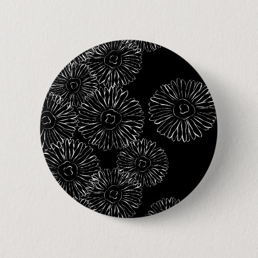 Schwarze und weiße abstrakte Frühlingsblumen Button (Vorderseite)