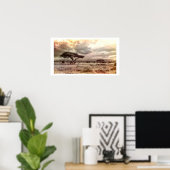 Schwarze und weiße Akazien auf der afrikanischen S Poster (Heimbüro)