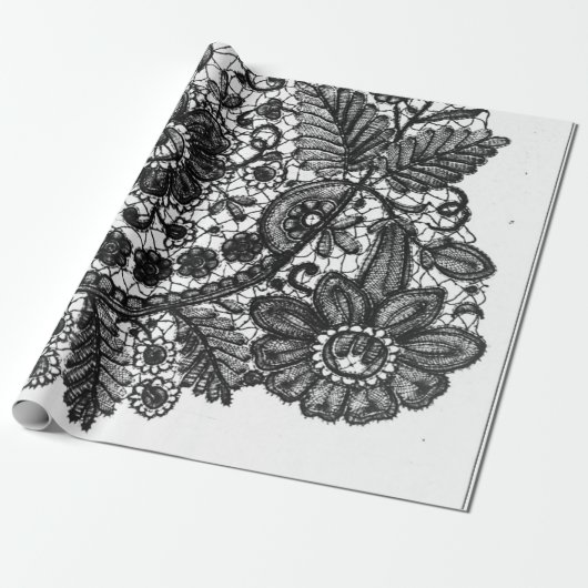 SCHWARZE UND WEISSE ANTIQUE LACE PATTERN GIFT WRAP GESCHENKPAPIER (Ungerollt)