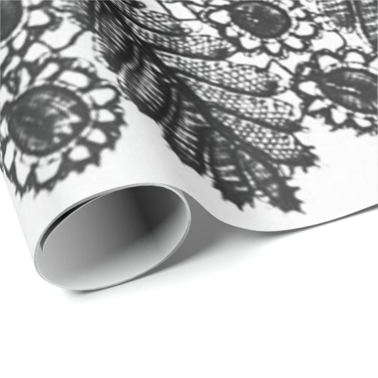SCHWARZE UND WEISSE ANTIQUE LACE PATTERN GIFT WRAP GESCHENKPAPIER (Rolleneckpunkt)