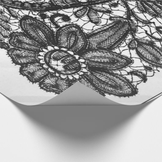SCHWARZE UND WEISSE ANTIQUE LACE PATTERN GIFT WRAP GESCHENKPAPIER (Ecke)