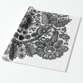 SCHWARZE UND WEISSE ANTIQUE LACE PATTERN GIFT WRAP GESCHENKPAPIER