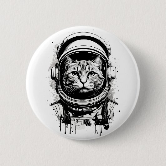 Schwarze und weiße Astronautenkatze Button (Vorderseite)