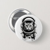 Schwarze und weiße Astronautenkatze Button (Vorne & Hinten)