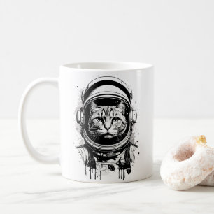 Schwarze und weiße Astronautenkatze Kaffeetasse
