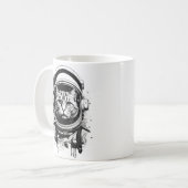 Schwarze und weiße Astronautenkatze Kaffeetasse (Vorderseite Links)
