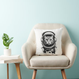 Schwarze und weiße Astronautenkatze Kissen