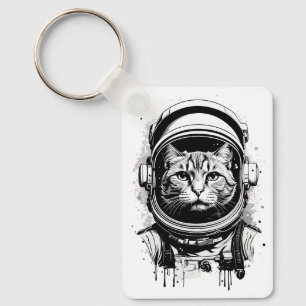 Schwarze und weiße Astronautenkatze Schlüsselanhänger
