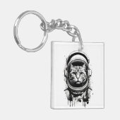 Schwarze und weiße Astronautenkatze Schlüsselanhänger (Vorderseite links)