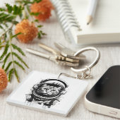 Schwarze und weiße Astronautenkatze Schlüsselanhänger (Vorderseite rechts)