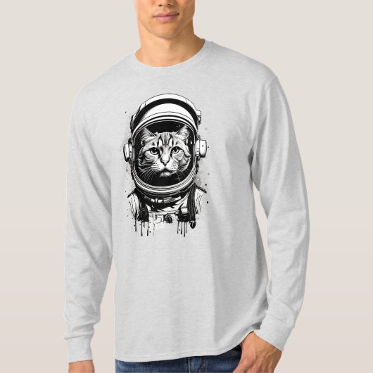 Schwarze und weiße Astronautenkatze T-Shirt (Vorderseite)
