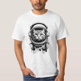 Schwarze und weiße Astronautenkatze T-Shirt