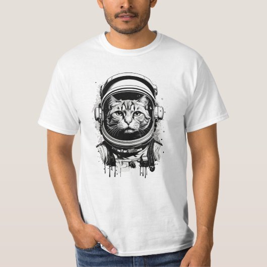 Schwarze und weiße Astronautenkatze T-Shirt (Vorderseite)