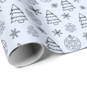 Schwarze und weiße Bäume Schneeflocken Blau Weihna Geschenkpapier (Rolleneckpunkt)