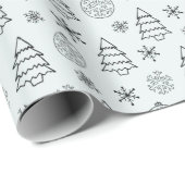 Schwarze und weiße Bäume Schneeflocken Grüne Weihn Geschenkpapier (Rolleneckpunkt)