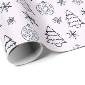 Schwarze und weiße Bäume Schneeflocken Rosa Weihna Geschenkpapier (Rolleneckpunkt)