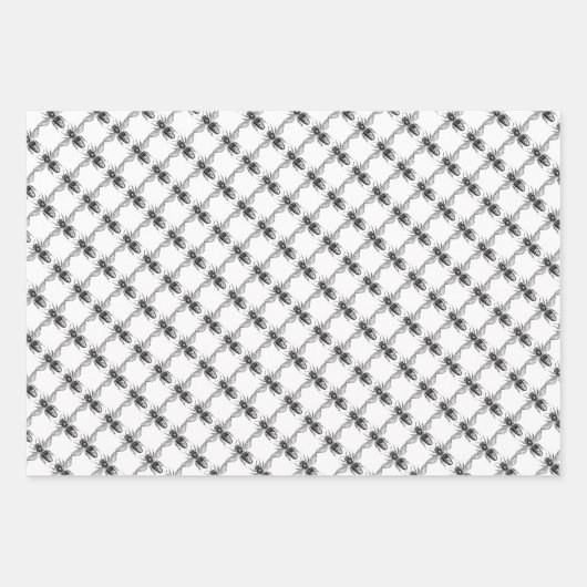 Schwarze und Weiße Bienen Geschenkpapier Set (Vorderseite)