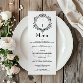 schwarze und weiße Blatt-Crest-Hochzeit Menükarte
