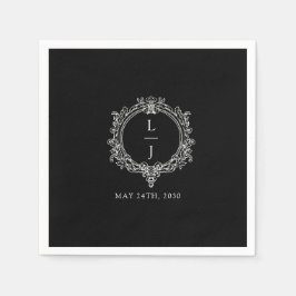 schwarze und weiße Blatt-Crest-Hochzeit Serviette