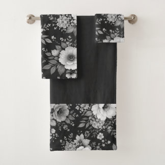 schwarze und weiße Blumen moderne dekorative Badez Badhandtuch Set