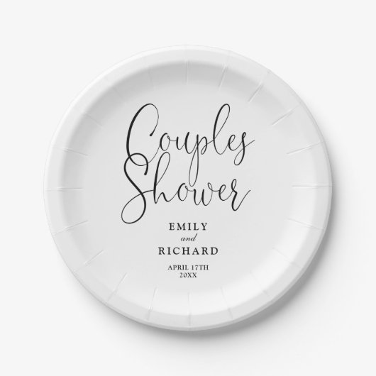 Schwarze und weiße Brautpaar-Braut Hochzeitsdusche Pappteller (Vorderseite)