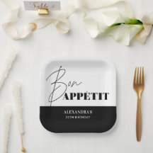 Schwarze und weiße Chic Bon Appétit Schrift Geburt