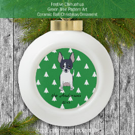 Schwarze und weiße Chihuahua weiße Weihnachtsbaume Keramik Kugel-Ornament