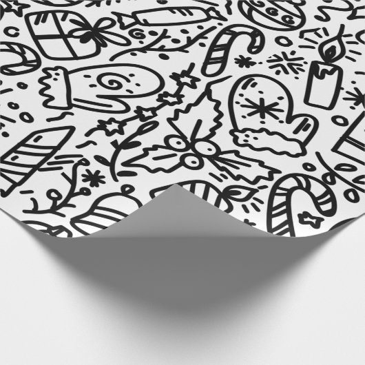 SCHWARZE UND WEISSE CHRISTMAS DOODLE WRAPPING PAP GESCHENKPAPIER (Ecke)