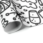 SCHWARZE UND WEISSE CHRISTMAS DOODLE WRAPPING PAP GESCHENKPAPIER (Rolleneckpunkt)