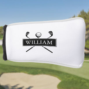 Schwarze und weiße Clubs und Ball mit eigenem Name Golf Headcover