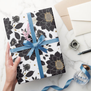 Schwarze und weiße Dahlie mit goldenen Akzenten Mu Geschenkpapier