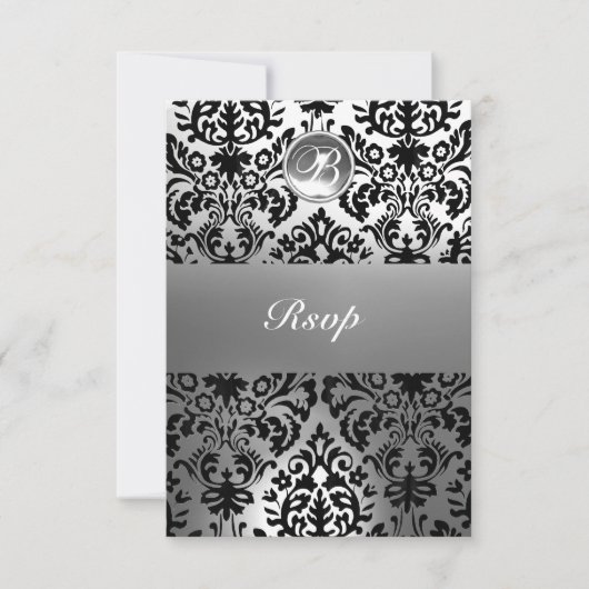 SCHWARZE UND WEISSE DAMASK GEM STEINMONOGRAMM ANKÜNDIGUNG (Vorderseite)