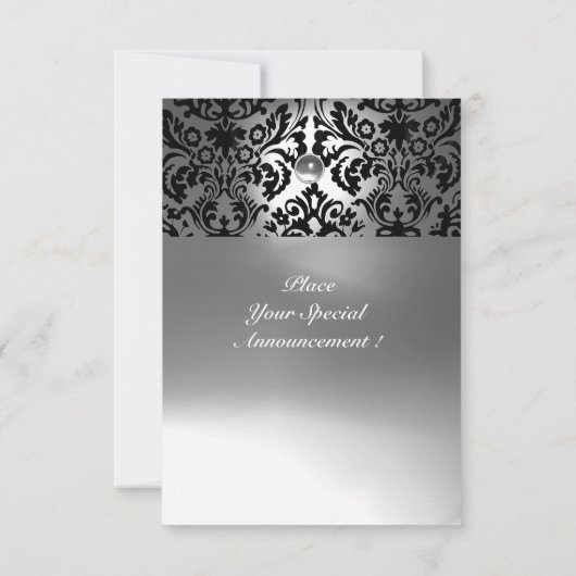 SCHWARZE UND WEISSE DAMASK GEM STEINMONOGRAMM ANKÜNDIGUNG (Rückseite)