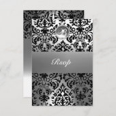 SCHWARZE UND WEISSE DAMASK GEM STEINMONOGRAMM ANKÜNDIGUNG (Vorne/Hinten)