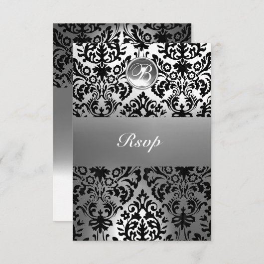 SCHWARZE UND WEISSE DAMASK GEM STEINMONOGRAMM ANKÜNDIGUNG (Vorne/Hinten)