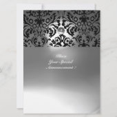 SCHWARZE UND WEISSE DAMASK GEM STEINMONOGRAMM EINLADUNG (Rückseite)