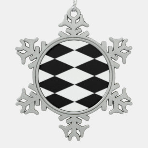 SCHWARZE UND WEISSE DIAMONEN SCHNEEFLOCKEN Zinn-Ornament