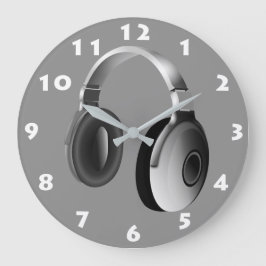 SCHWARZE UND WEISSE DJ-KOPFHÄNGE MIT WEISSEN ZAHLE GROßE WANDUHR